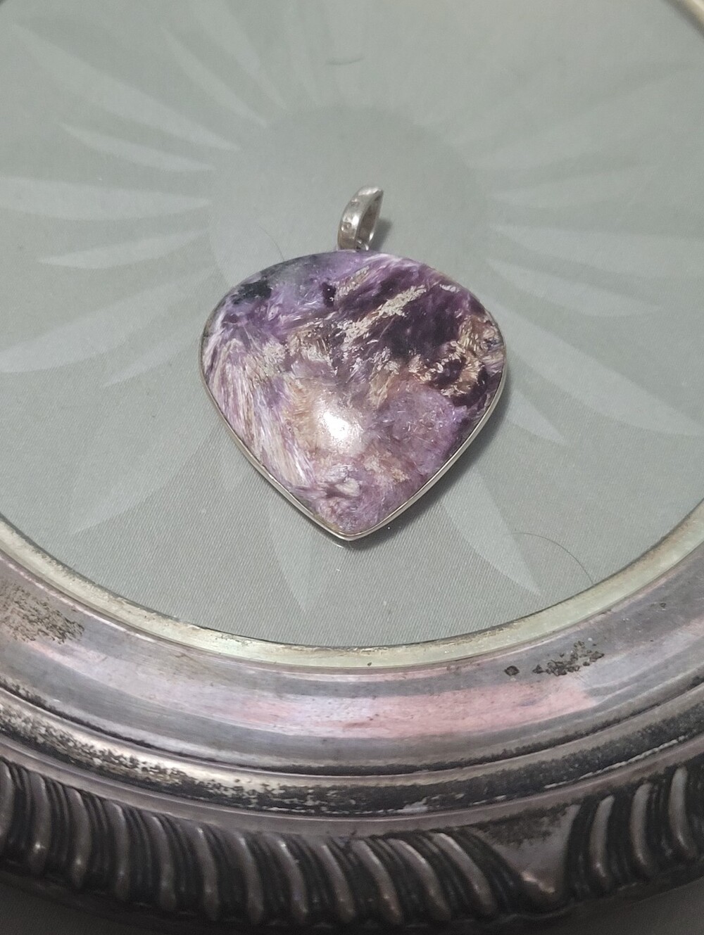 Sterling Silver Purple Heart Pendant Necklace